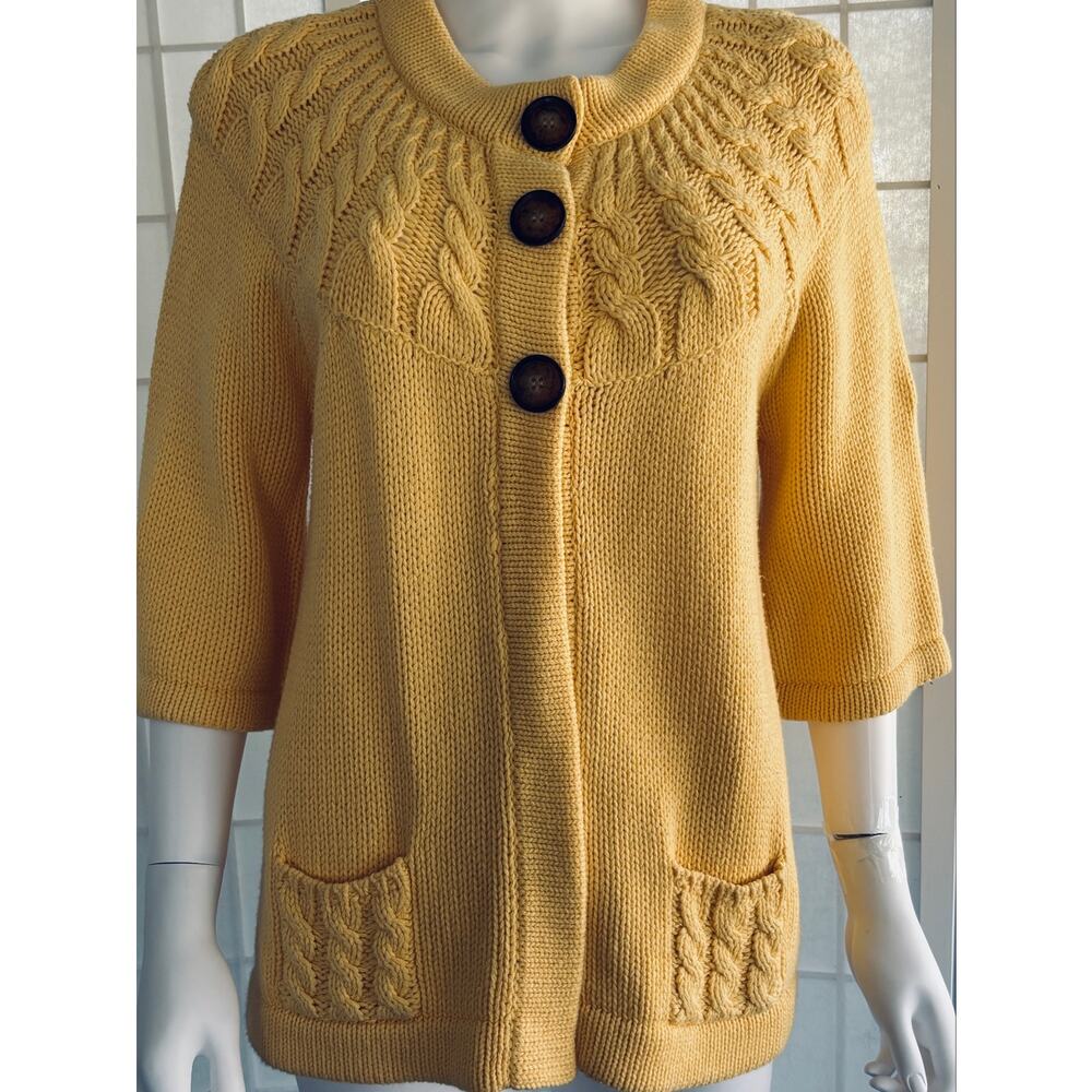 Jillian Nicole Women’s L Yellow Cable Knit Cardigan Sweater Button Front Pockets